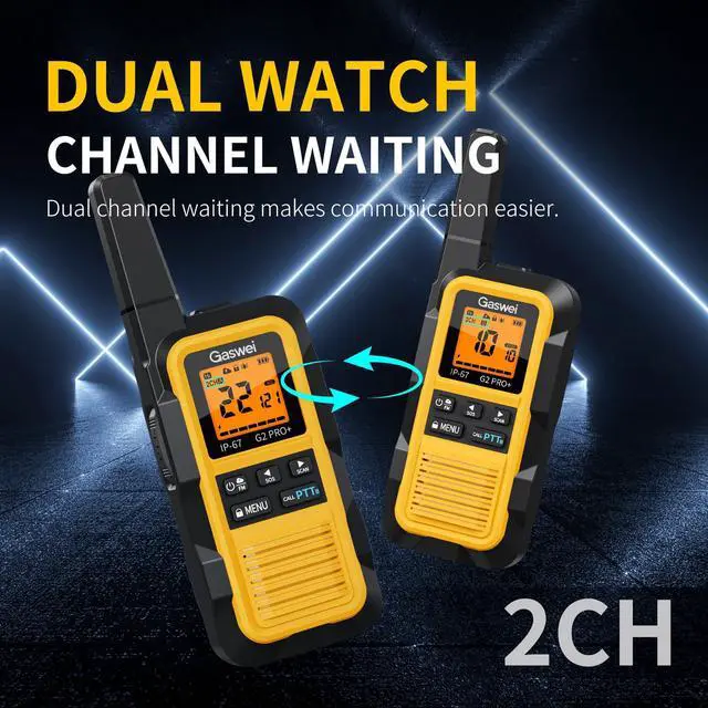 Alt view image 6 of 7 - G2pro+ IP67 Waterproof Floating Heavy Duty Walkie Talkies Long Range for Adults FRS Double PTTFM radio,SOS,NOAA weather Rechargeable Two Way Radios 2 watts,VOX,Li-ion Battery (2 Pack - Yellow)