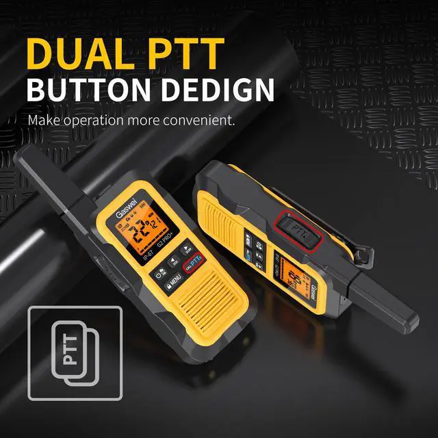 Alt view image 7 of 7 - G2pro+ IP67 Waterproof Floating Heavy Duty Walkie Talkies Long Range for Adults FRS Double PTTFM radio,SOS,NOAA weather Rechargeable Two Way Radios 2 watts,VOX,Li-ion Battery (2 Pack - Yellow)