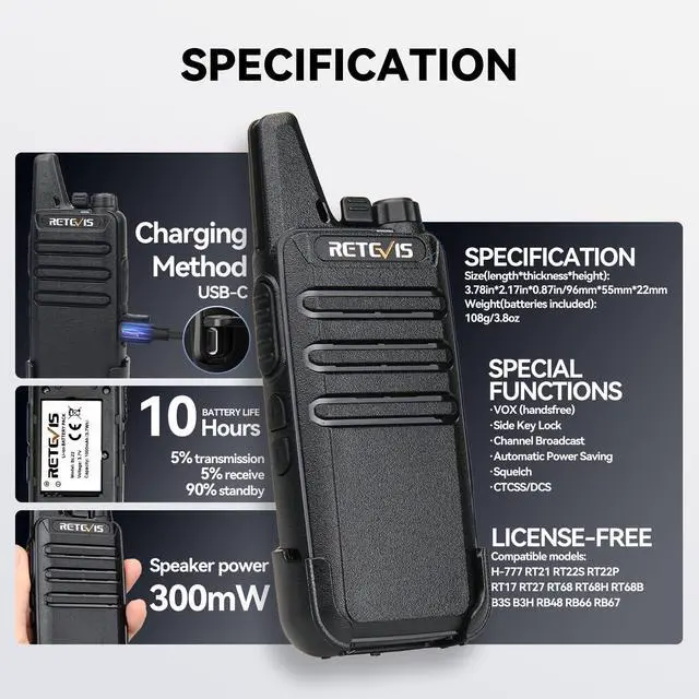 Alt view image 7 of 7 - RT22 Walkie Talkies Rechargeable Hands Free 2 Way Radios Two-Way Radio(6 Pack) with 6 Way Multi Gang Charger
