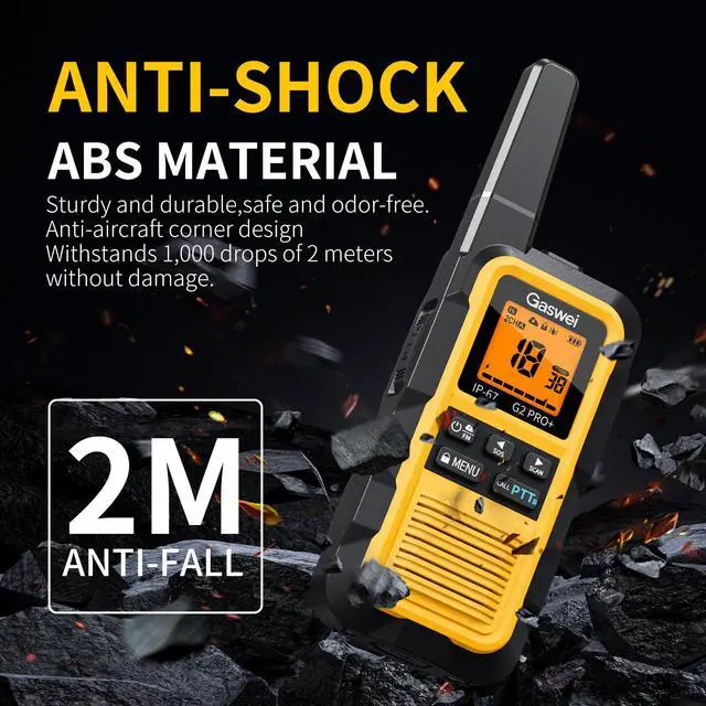 Alt view image 4 of 7 - G2pro+ IP67 Waterproof Floating Heavy Duty Walkie Talkies Long Range for Adults FRS Double PTTFM radio,SOS,NOAA weather Rechargeable Two Way Radios 2 watts,VOX,Li-ion Battery (2 Pack - Yellow)