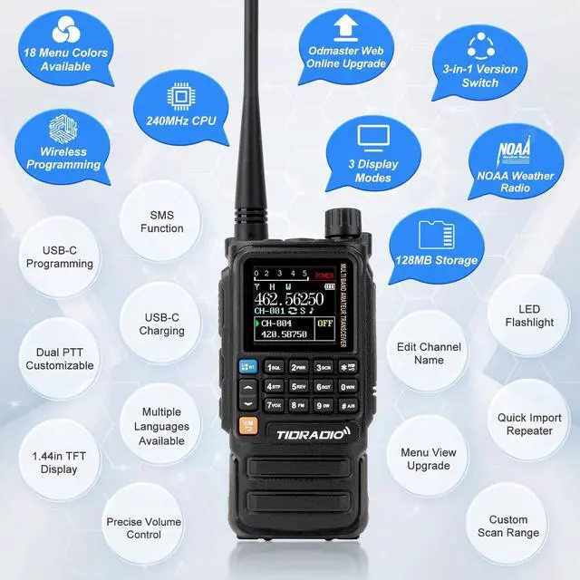 Alt view image 3 of 7 - TD-H3 Plus GMRS Handheld Radio Long Range Walkie Talkies USB-C Charging & Wireless Programming Multi-band Rechargeable Two Way Radios 2500mAh Battery NOAA Weather Radio Frequency Copy -2 Pack