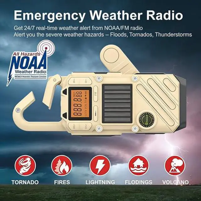 Alt view image 2 of 7 - Walkie Talkies for Adults Rechargeable, FM/NOAA Emergency Radios with Weather Alerts, LED Flashlight & SOS Alarm, Solar Powered Hand Crank Long Range 2 Way Radios Walkie Talkie with USB Charged