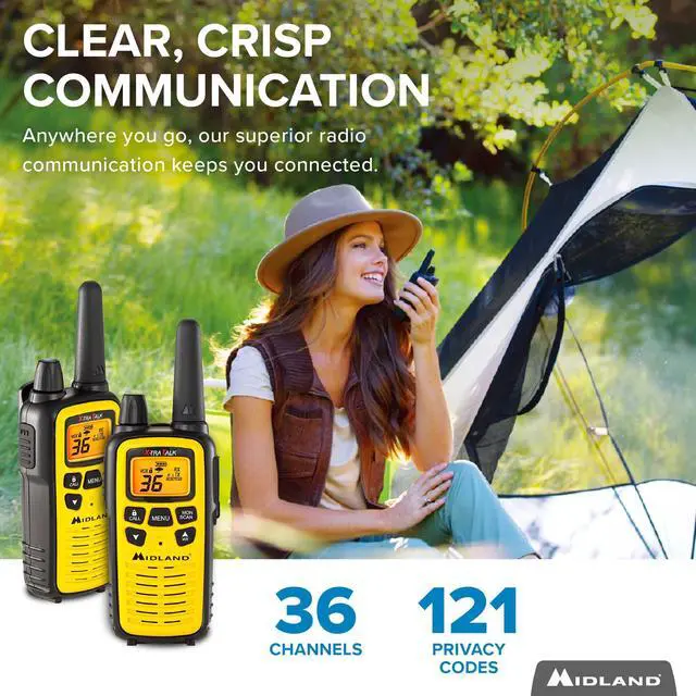 Alt view image 2 of 7 - LXT600VP3 Long Range Walkie Talkie - FRS Two-Way Small Business Radio Rechargeable Portable- UTV Accessories with NOAA Weather Scan + Alert, and 36 Channels (Yellow/Black, 2 Radios)