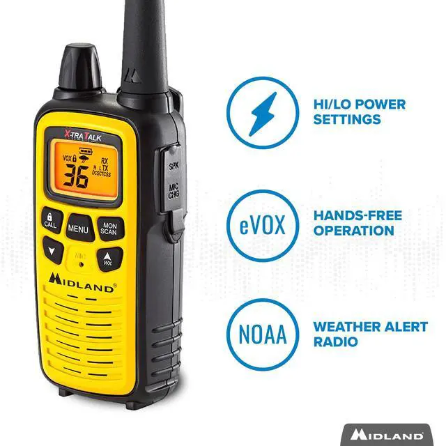 Alt view image 5 of 7 - LXT600VP3 Long Range Walkie Talkie - FRS Two-Way Small Business Radio Rechargeable Portable- UTV Accessories with NOAA Weather Scan + Alert, and 36 Channels (Yellow/Black, 2 Radios)