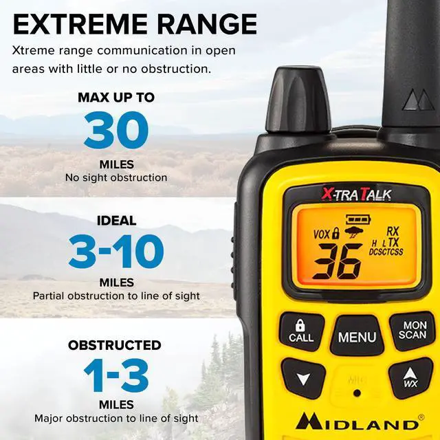 Alt view image 6 of 7 - LXT600VP3 Long Range Walkie Talkie - FRS Two-Way Small Business Radio Rechargeable Portable- UTV Accessories with NOAA Weather Scan + Alert, and 36 Channels (Yellow/Black, 2 Radios)
