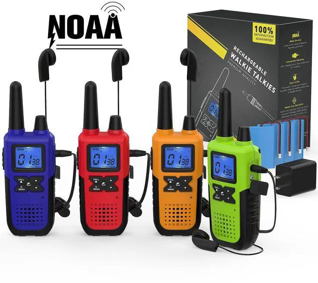 Main image of Walkie Talkies for Adults Long Range Rechargeable with Earpiece NOAA Weather Alert, Multi-purpose 2 Way Radio 4 Pack for Team Work Senior Care Kid Adventure Family Camping Hiking Skiing Cruise