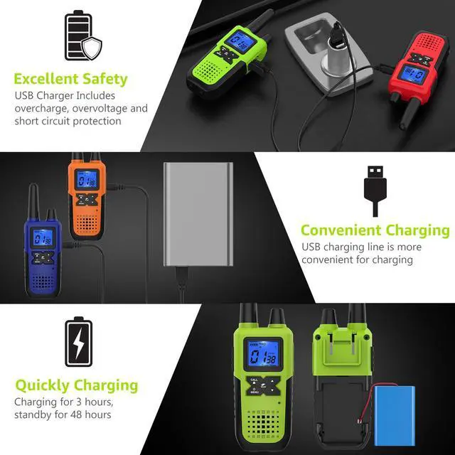 Alt view image 3 of 7 - Walkie Talkies for Adults Long Range Rechargeable with Earpiece NOAA Weather Alert, Multi-purpose 2 Way Radio 4 Pack for Team Work Senior Care Kid Adventure Family Camping Hiking Skiing Cruise