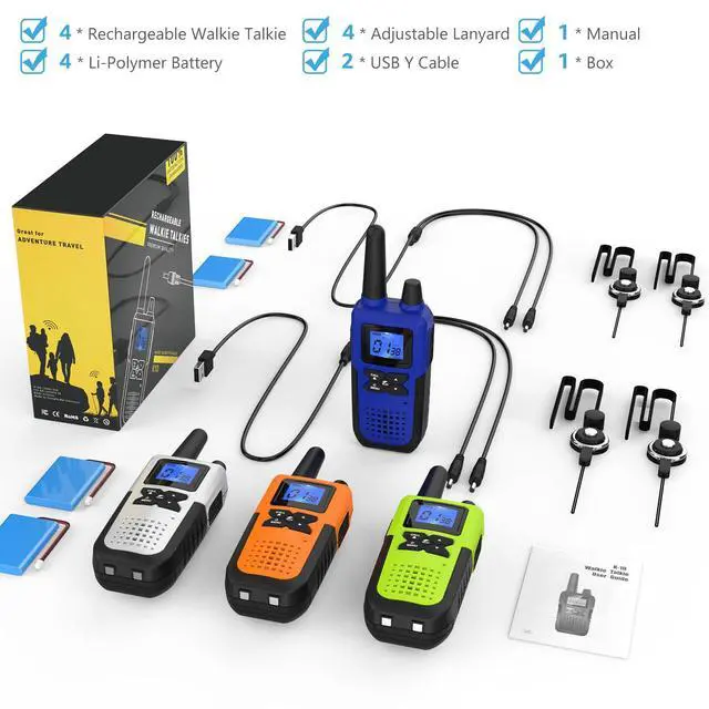 Alt view image 2 of 7 - Walkie Talkies for Adults Long Range Rechargeable 2 Way Radios 4 Pack(Blue Green Orange Silver)