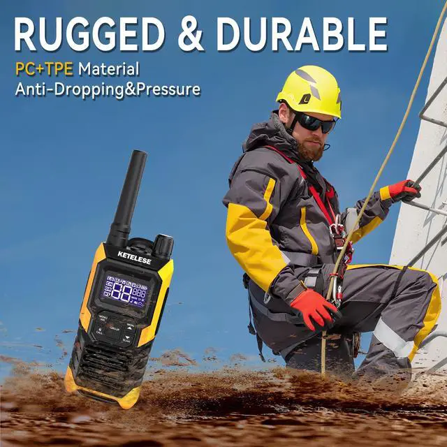 Alt view image 5 of 7 - T4 Heavy Duty Walkie Talkies, IP67 Waterproof FRS 2 Way Radio Long Range, USB-C Rechargable, with Earpiece, VOX, NOAA, Weather Alert, Dual PTT, One-Key Group Call, Dock, 2 Pack