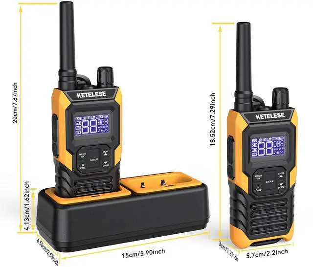 Alt view image 7 of 7 - T4 Heavy Duty Walkie Talkies, IP67 Waterproof FRS 2 Way Radio Long Range, USB-C Rechargable, with Earpiece, VOX, NOAA, Weather Alert, Dual PTT, One-Key Group Call, Dock, 2 Pack