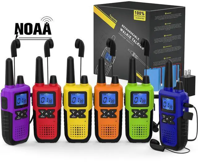 Main image of Walkie Talkies for Adults Long Range Rechargeable with Earpiece NOAA Weather Alert, Multi-purpose 2 Way Radio 6 Pack for Team Work Senior Care Kid Adventure Family Camping Hiking Skiing Cruise