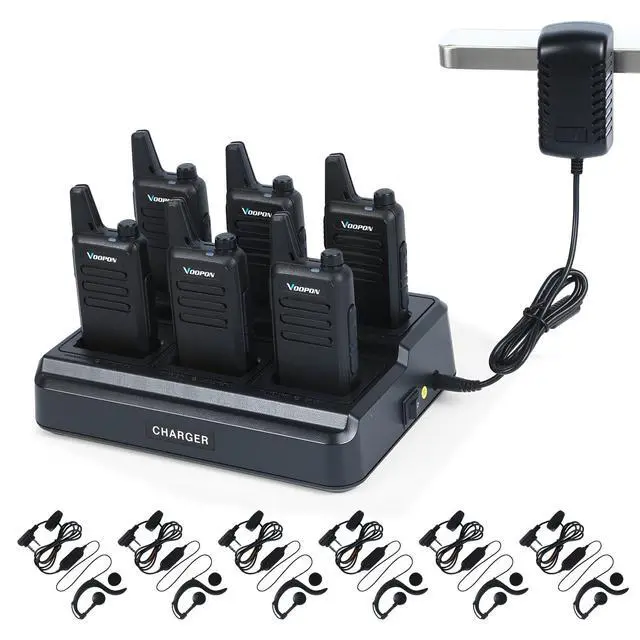 Alt view image 2 of 7 - Rechargeable Walkie Talkies for Adults with 6 Way Muti Unit Gang Charger Earpieces 22 FRS Channels Two-Way Radios Long Range VOX Mini Transceivers for Business Company Camping Church Shop (6 Pack)