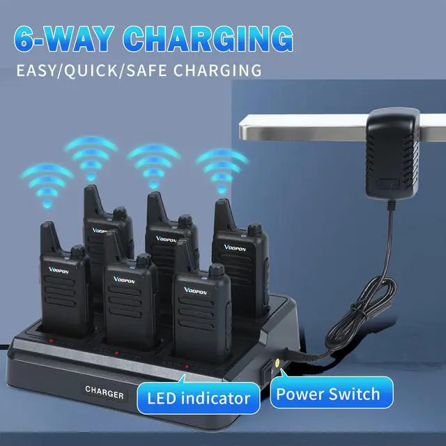 Alt view image 3 of 7 - Rechargeable Walkie Talkies for Adults with 6 Way Muti Unit Gang Charger Earpieces 22 FRS Channels Two-Way Radios Long Range VOX Mini Transceivers for Business Company Camping Church Shop (6 Pack)