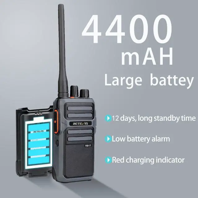Alt view image 2 of 7 - RB17 Walkie Talkie,Heavy Duty Walkie Talkies Long Range,Rechargeable 4400mAh Large Capacity,VOX Handsfree,Portable Two Way Radio for Hunting Skiing School Church Outdoor Gifts (2 Pack)