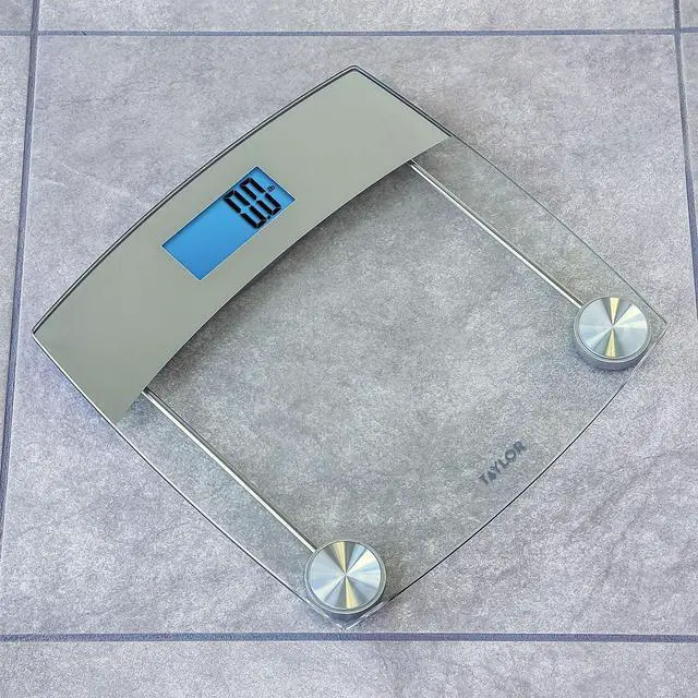 Alt view image 2 of 3 - Digital Scales for Body Weight, Extra High 440 LB Capacity, Unique Blue LCD, Stainless Steel Accents Glass Platform, 12.4 x 12.4 Inches, Clear