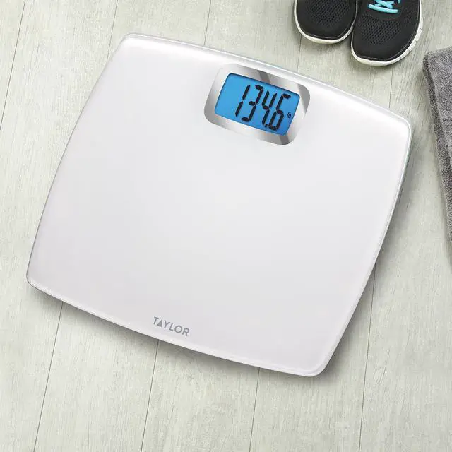 Alt view image 4 of 6 - Digital Scales for Body Weight, Extra high 440 LB Capacity, Unique Blue LCD, Bright White Finish Extra LargePlatform, 12.2 x 13.5 Inches, White