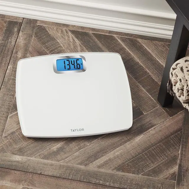 Alt view image 5 of 6 - Digital Scales for Body Weight, Extra high 440 LB Capacity, Unique Blue LCD, Bright White Finish Extra LargePlatform, 12.2 x 13.5 Inches, White