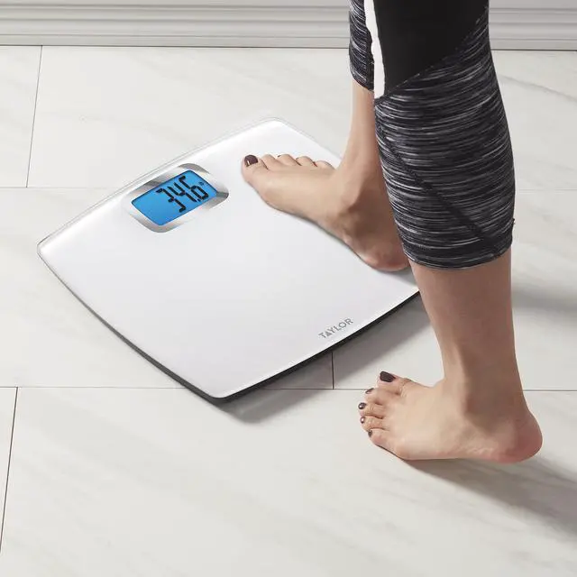 Alt view image 3 of 6 - Digital Scales for Body Weight, Extra high 440 LB Capacity, Unique Blue LCD, Bright White Finish Extra LargePlatform, 12.2 x 13.5 Inches, White
