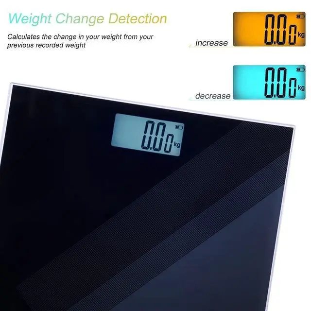 Alt view image 3 of 7 - Digital Weight Scale, USB Charging Bathroom Weight Scale, Three-Color LCD Back Light Display, Slim Design, 400Ibs/180kg, 6mm Tempered Glass (Black)