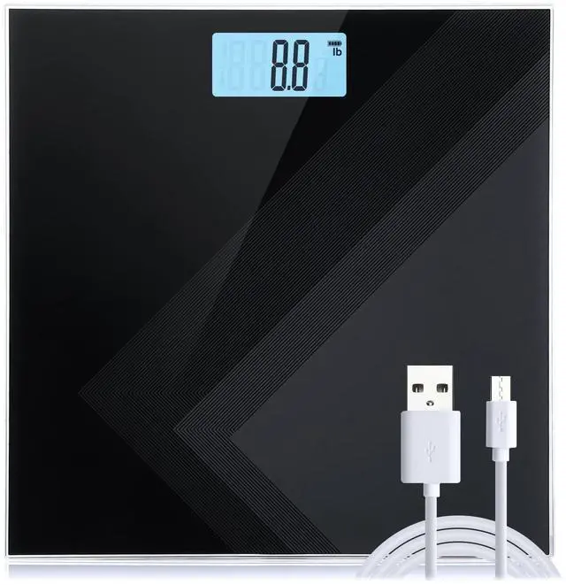 Main image of Digital Weight Scale, USB Charging Bathroom Weight Scale, Three-Color LCD Back Light Display, Slim Design, 400Ibs/180kg, 6mm Tempered Glass (Black)