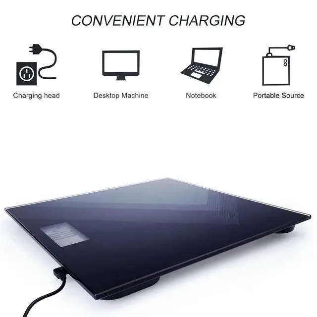 Alt view image 7 of 7 - Digital Weight Scale, USB Charging Bathroom Weight Scale, Three-Color LCD Back Light Display, Slim Design, 400Ibs/180kg, 6mm Tempered Glass (Black)