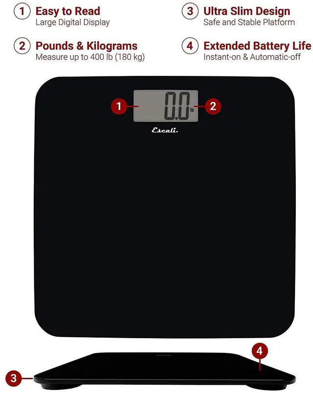 Main image of Digital Glass Bath Scale for Body Weight, Bathroom Body Scale, High Capacity of 400 lb, Battery Included, Slim Black