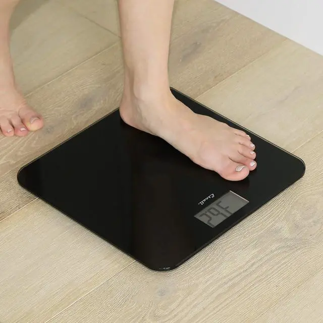 Alt view image 4 of 5 - Digital Glass Bath Scale for Body Weight, Bathroom Body Scale, High Capacity of 400 lb, Battery Included, Slim Black
