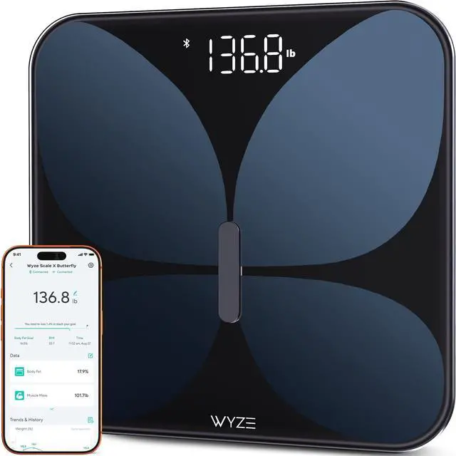 Main image of X Butterfly - Bathroom Scale for Body Weight, BMI, Body Fat, Muscle Mass, Accurate Bluetooth Digital Scale for Body Composition Analyzer | Sync Health Apps | ITO Glass, 400 lbs, Black