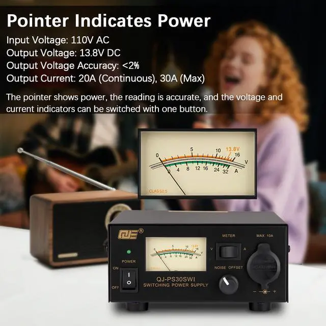 Alt view image 2 of 7 - 13.8V 30A DC Power Supply for Ham Radio,Regulated Bench Power Supply with Noise Offset,Analog Lab AC to DC Switching Converter,Cigarette Plug Socket,Powering CB VHF UHF HAM Amateur Radio