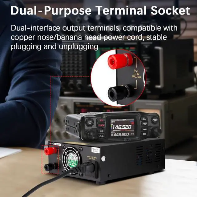 Alt view image 4 of 7 - 13.8V 30A DC Power Supply for Ham Radio,Regulated Bench Power Supply with Noise Offset,Analog Lab AC to DC Switching Converter,Cigarette Plug Socket,Powering CB VHF UHF HAM Amateur Radio