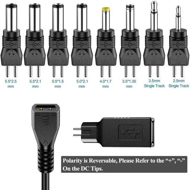 Alt view image 3 of 7 - 12W Universal AC Adapter Reversible Polarity Multi Voltage DC Power Supply, with 9pcs Adaptor Tips, Compatible with 3V to 12V Household Electronics, 1.2Amp Output