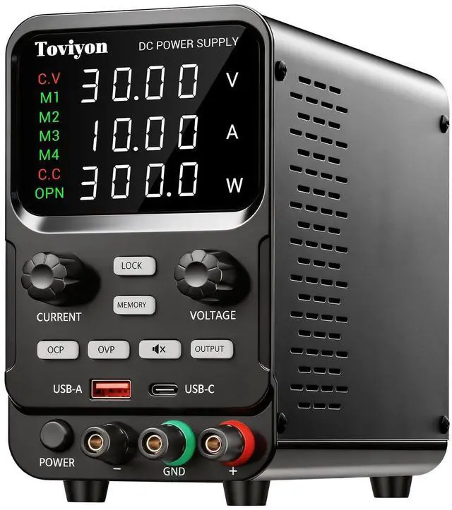 Main image of 30V 10A DC Power Supply Variable, Adjustment Bench Power Supply with Encoder Knob, 4 Memory Presets, OCP/OVP Protection, USB-A and Type-C Fast Charge and Key Lock for Repair Lab DIY