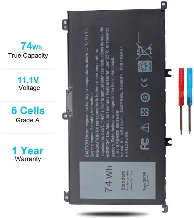 Alt view image 5 of 7 - 74Wh Type 357F9 71JF4 Battery Compatible with Dell Inspiron 15 7000 7559 7557 7567 7566 7759 15 5576 5577 INS15PD Series 15-7559 0GFJ6 P57F 071JF4 0357F9 6 Cell 11.1V 11.4V Li-ion Laptop Battery New