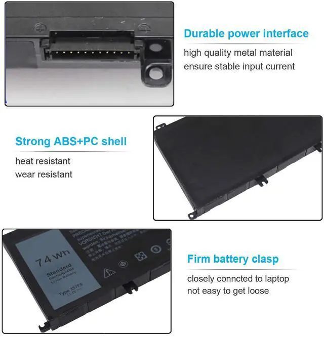 Alt view image 3 of 7 - 74Wh Type 357F9 71JF4 Battery Compatible with Dell Inspiron 15 7000 7559 7557 7567 7566 7759 15 5576 5577 INS15PD Series 15-7559 0GFJ6 P57F 071JF4 0357F9 6 Cell 11.1V 11.4V Li-ion Laptop Battery New