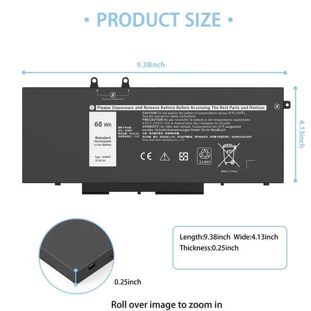 Alt view image 3 of 7 - 68Wh 3HWPP Laptop Battery Replacement for Dell Latitude 5410 5510 5401 5411 5501 5511 Precision 3541 3551, Inspiron 7706 2-in-1, 17 7500/7506 2-in-1 Black 10X1J N2NLL 1VY7F 451-BCMN 15.2V