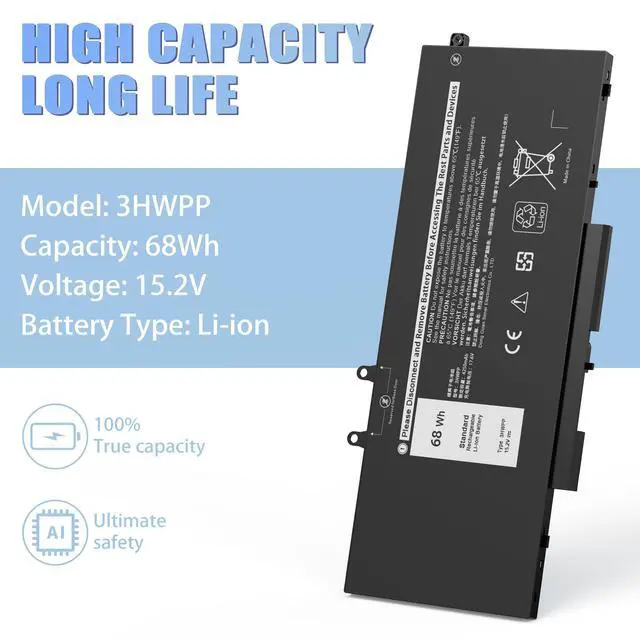 Alt view image 5 of 7 - 68Wh 3HWPP Laptop Battery Replacement for Dell Latitude 5410 5510 5401 5411 5501 5511 Precision 3541 3551, Inspiron 7706 2-in-1, 17 7500/7506 2-in-1 Black 10X1J N2NLL 1VY7F 451-BCMN 15.2V