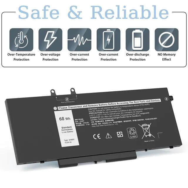 Alt view image 4 of 7 - 68Wh 3HWPP Laptop Battery Replacement for Dell Latitude 5410 5510 5401 5411 5501 5511 Precision 3541 3551, Inspiron 7706 2-in-1, 17 7500/7506 2-in-1 Black 10X1J N2NLL 1VY7F 451-BCMN 15.2V