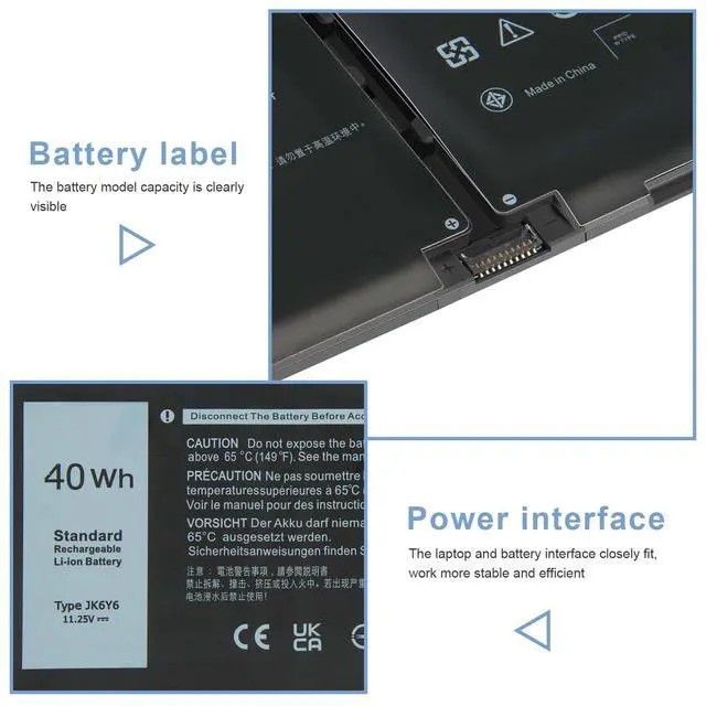 Alt view image 4 of 7 - 40Wh JK6Y6 H5CKD Battery for Dell Latitude 3410 3510 3120 3140 Vostro 5300 5301 5401 5501 Inspiron 5300 5301 5401 5402 5408 5409 5501 5508 5509 5400 5406 7405 7300 7306 7500 7506 2-in-1