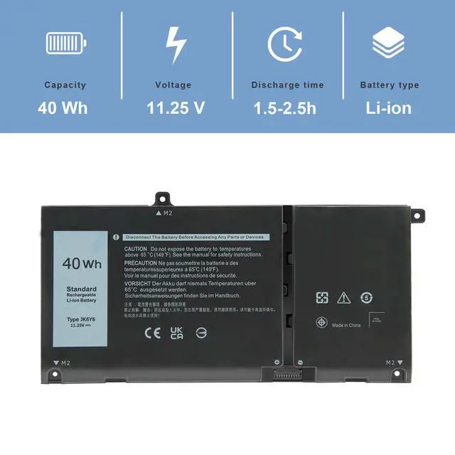 Alt view image 2 of 7 - 40Wh JK6Y6 H5CKD Battery for Dell Latitude 3410 3510 3120 3140 Vostro 5300 5301 5401 5501 Inspiron 5300 5301 5401 5402 5408 5409 5501 5508 5509 5400 5406 7405 7300 7306 7500 7506 2-in-1