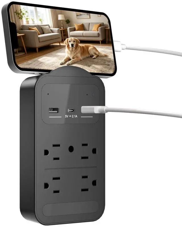Main image of 2026 Upgraded 4K WiFi Nanny Cam Hidden Camera with Night Vision,Wireless Outlet Charger Camera,Motion Detection|SD Storage Indoor Camera for Pet|Home|Office (Black)