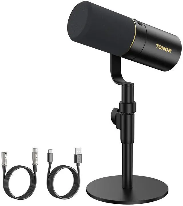 Main image of Dynamic Podcast Microphone, XLR/USB Mic for Recording, Streaming, XLR Cardioid Studio Mic with Quick Mute, 3.5mm Jack, Volume Control, 200 cm/78inch Cable, with Desktop Stand, Black, TD520