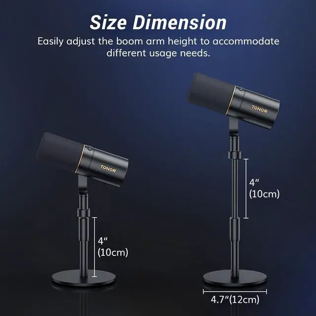 Alt view image 7 of 7 - Dynamic Podcast Microphone, XLR/USB Mic for Recording, Streaming, XLR Cardioid Studio Mic with Quick Mute, 3.5mm Jack, Volume Control, 200 cm/78inch Cable, with Desktop Stand, Black, TD520