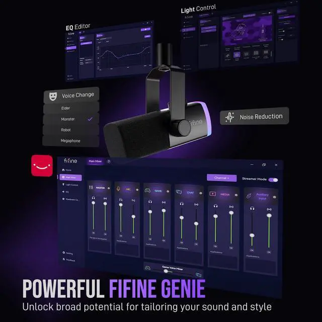 Alt view image 7 of 7 - Gaming Microphone Kit, XLR/USB Dynamic PC Microphone with Boom Arm for Podcast Recording, RGB Streaming Mic Set, Tap-to-Mute, Mix Control, Headphone Jack-AmpliGame AM8PROT