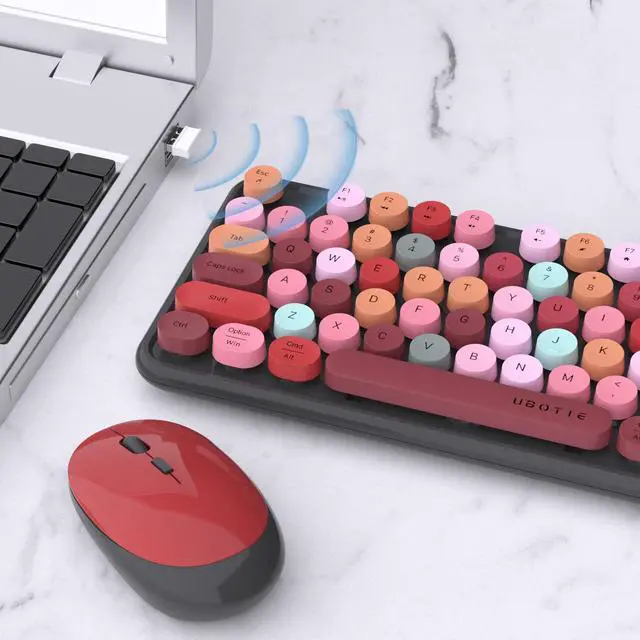Alt view image 3 of 6 - Colorful Computer Wireless Keyboard Mouse Combos, Typewriter Flexible Keys Office Full-Sized Keyboard, 2.4GHz Dropout-Free Connection and Optical Mouse (Black-Colorful)