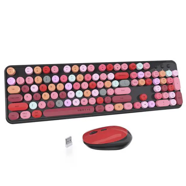 Main image of Colorful Computer Wireless Keyboard Mouse Combos, Typewriter Flexible Keys Office Full-Sized Keyboard, 2.4GHz Dropout-Free Connection and Optical Mouse (Black-Colorful)
