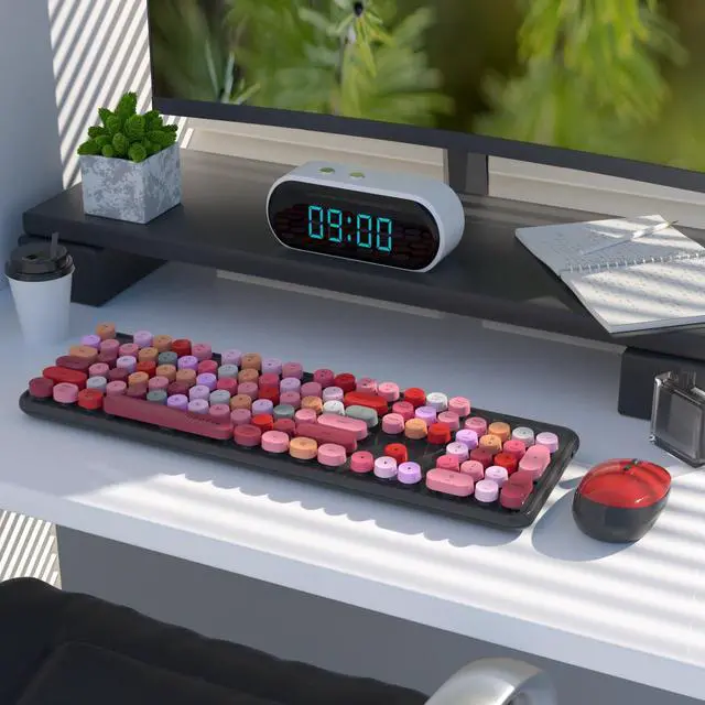 Alt view image 2 of 6 - Colorful Computer Wireless Keyboard Mouse Combos, Typewriter Flexible Keys Office Full-Sized Keyboard, 2.4GHz Dropout-Free Connection and Optical Mouse (Black-Colorful)