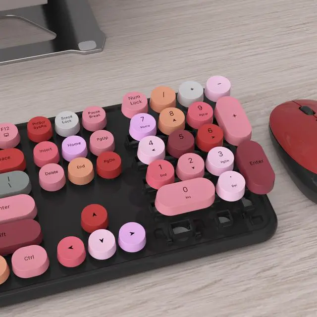 Alt view image 4 of 6 - Colorful Computer Wireless Keyboard Mouse Combos, Typewriter Flexible Keys Office Full-Sized Keyboard, 2.4GHz Dropout-Free Connection and Optical Mouse (Black-Colorful)
