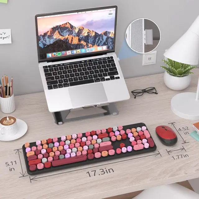 Alt view image 6 of 6 - Colorful Computer Wireless Keyboard Mouse Combos, Typewriter Flexible Keys Office Full-Sized Keyboard, 2.4GHz Dropout-Free Connection and Optical Mouse (Black-Colorful)