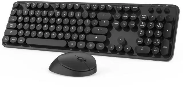 Main image of Wireless Keyboard and Mouse, Cute Black Keyboard and Mouse, 2.4G Wireless Keyboard with Retro Round Keycap for PC, Mac, Laptop,Tablet,Computer Windows (Black)