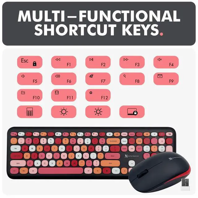 Alt view image 5 of 7 - Cute Wireless Keyboard and Mouse Combo - 2.4G Colorful Keyboard and Mouse Wireless with Retro Multi-Colored Typewriter, Keycaps for Windows Computer Keyboard, Laptop - Black